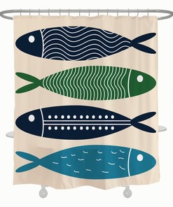 Japanese Style Fish Shower Curtain with Hooks, Waterproof & Washable for Bathtub, Retro Bath Accessory