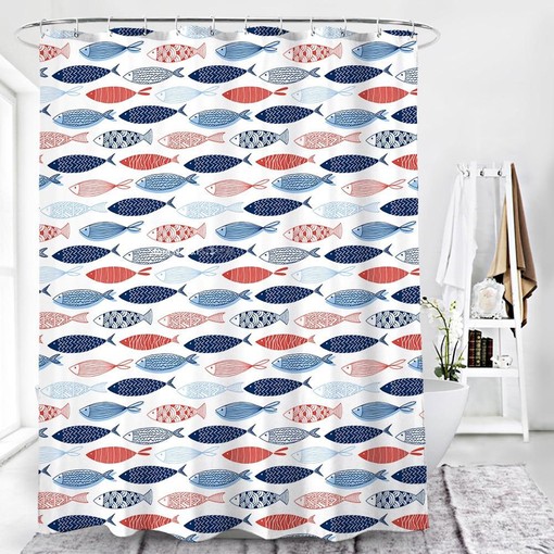 Japanese Style Ocean Fish Shower Curtain | Colorful Underwater Bathroom Decor | Home Set
