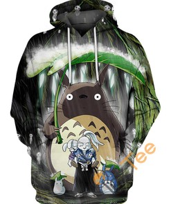 Jotaro Kujo and Totoro All Over Print Hoodie in 3D - Great for Fans of Jojo's Bizarre Adventure