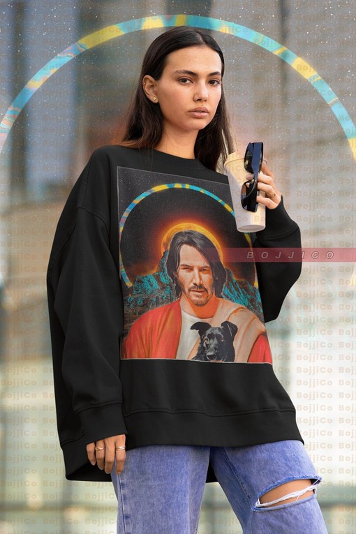 KEANU REEVES God Sweatshirt, Homage Sweater, Retro Cyberpunk Movie Tee, Movie Shirts for Men