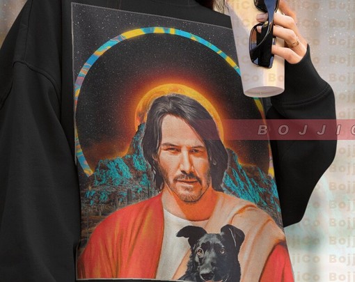 KEANU REEVES God Sweatshirt, Homage Sweater, Retro Cyberpunk Movie Tee, Movie Shirts for Men - Image 4