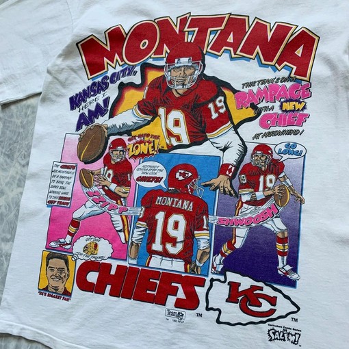 Kansas City Chiefs NFL Vintage Style Joe Montana Caricature Sweatshirt T-shirt - Ideal Gift for Football Fans - Image 2