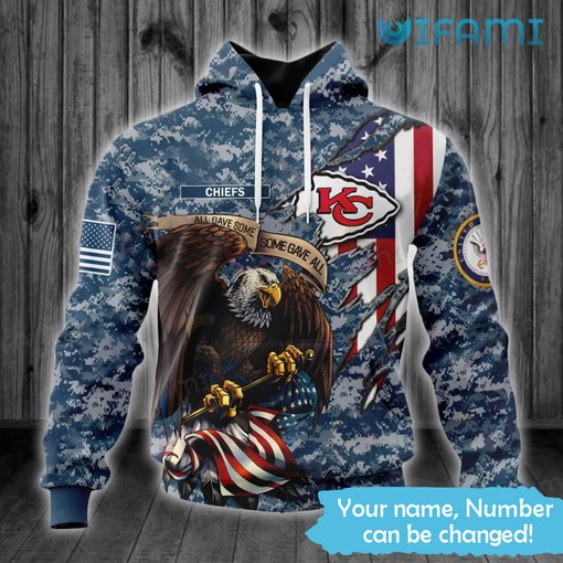Kansas City Military 3D Hoodie: All Gave Some Some Gave All Eagles USA Flag and Chiefs Logo