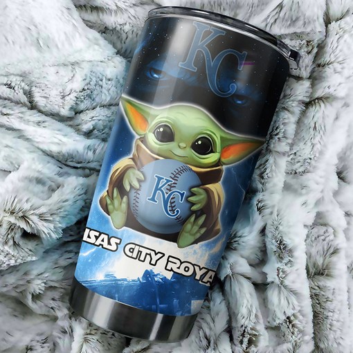 Kansas City Royals Baby Yoda and Star Wars Fans MLB Tumbler with Logo and Personalized Engraving