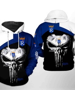 Kansas City Royals MLB Team Skull 3D All-Over Print Zipper Hoodie