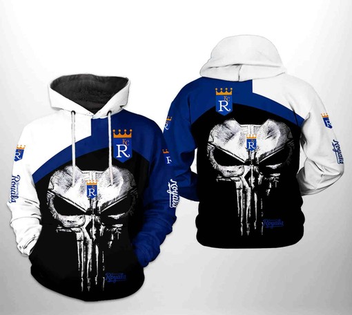 Kansas City Royals MLB Team Skull 3D All-Over Print Zipper Hoodie