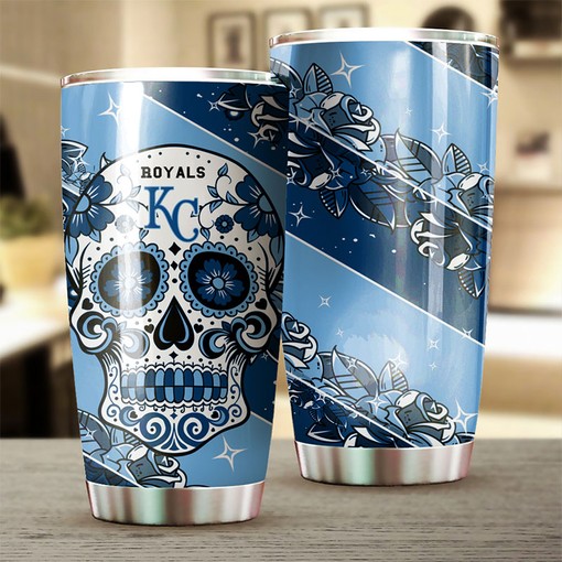Kansas City Royals Skull MLB Tumbler with Personalized Engraving and Unique Design
