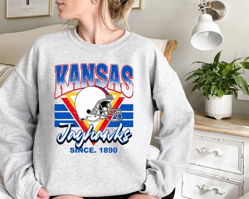 Kansas Crewneck Sweatshirt, Great Vintage Kansas Football Sweatshirt for Fans
