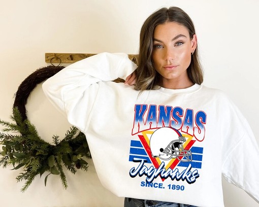 Kansas Crewneck Sweatshirt, Great Vintage Kansas Football Sweatshirt for Fans - Image 2