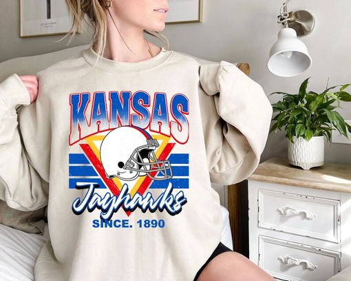 Kansas Crewneck Sweatshirt, Great Vintage Kansas Football Sweatshirt for Fans - Image 4