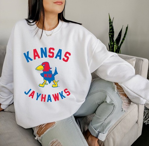 Kansas Jayhawks Retro Print Graphic Sweatshirt, Women's Kansas Sweatshirt NCAA Shirts for Men
