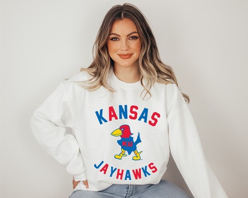 Kansas Jayhawks Retro Print Graphic Sweatshirt, Women's Kansas Sweatshirt NCAA Shirts for Men - Image 2