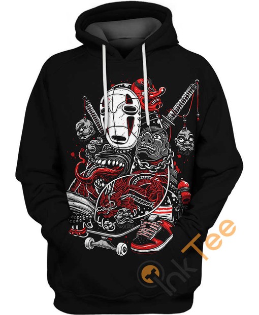 Kaonashi With Symbols Spirited Away All Over Print 3D Hoodie