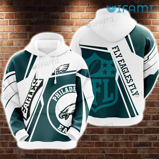 Keep Warm in Style with White Kelly Green Philadelphia Eagles NLF Logo 3D Hoodies