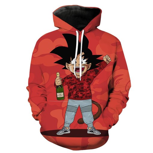 Kid Goku Bape Cosplay Dragon Ball Hoodie - 3D All Over Print Design with Quotes