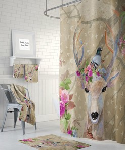 Kids Bathroom Shower Curtain Boho Chic Deer Shower Curtain