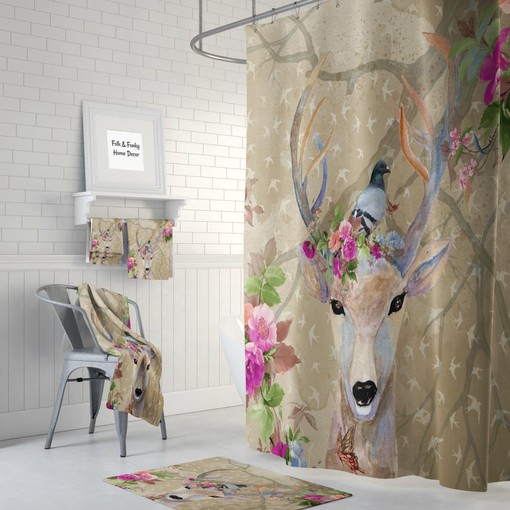 Kids Bathroom Shower Curtain Boho Chic Deer Shower Curtain