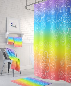 Kids Bathroom Shower Curtain Boho Rainbow Shower Curtain
