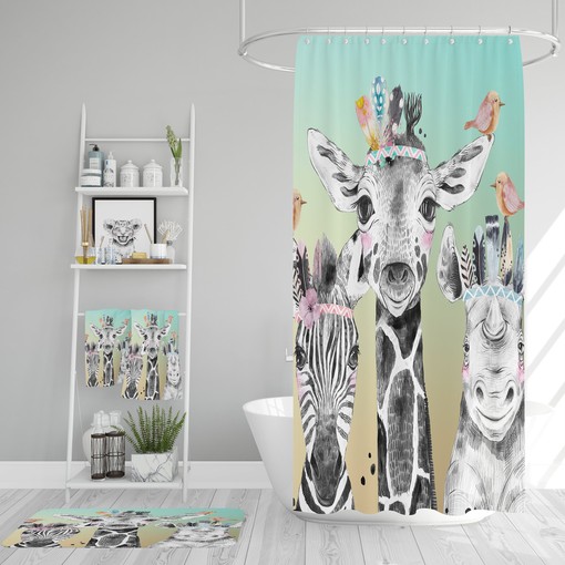 Kids Bathroom Shower Curtain Boho Safari Animals Shower Curtain - Image 2