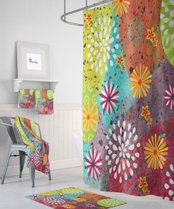 Kids Bathroom Shower Curtain Boho Set with Optional Bath Mat