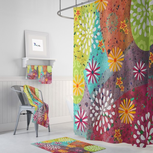Kids Bathroom Shower Curtain Boho Set with Optional Bath Mat