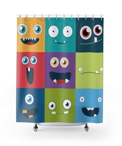 Kids Monster Faces Playful Print Shower Curtain for Kids Bathroom Decor