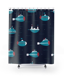 Kids Nautical Submarine Theme Ocean Print Shower Curtain for Underwater Bathroom Decor