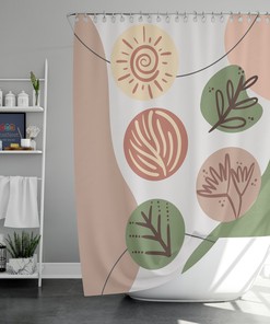 Kids Vintage Botanical Flower Shower Curtain, Boho Design, Restroom Shower Curtains, Kids Bathroom Shower Curtain