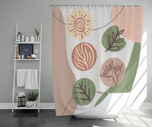 Kids Vintage Botanical Flower Shower Curtain, Boho Design, Restroom Shower Curtains, Kids Bathroom Shower Curtain