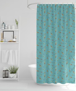 Kindergarten Disney Blanket Bad Shower Curtain, Eclectic Teal Blue Arrows Bath Decor