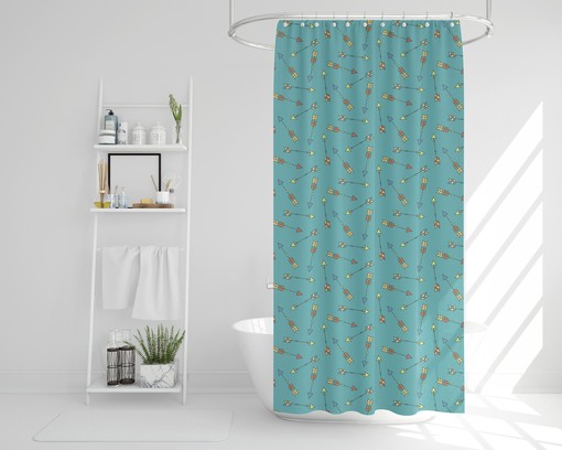 Kindergarten Disney Blanket Bad Shower Curtain, Eclectic Teal Blue Arrows Bath Decor