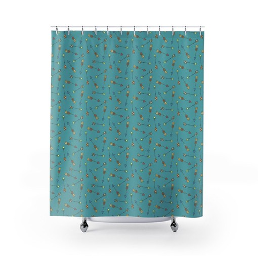 Kindergarten Disney Blanket Bad Shower Curtain, Eclectic Teal Blue Arrows Bath Decor - Image 4