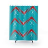 Kitschy Aqua Blue and Red Boomerang and Starburst Retro Mid Century Modern Shower Curtain for a Fun Look