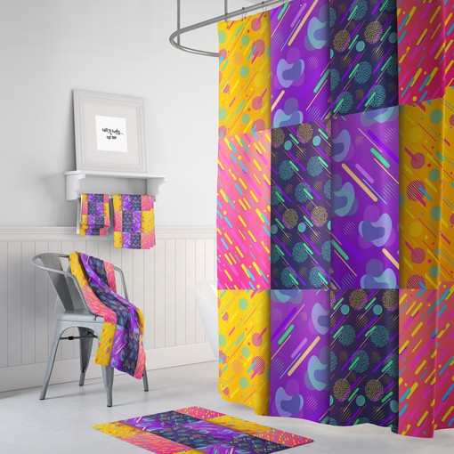 Kitschy Retro Shower Curtain with Coordinating Bath Mat and Towels for Nostalgic Fun