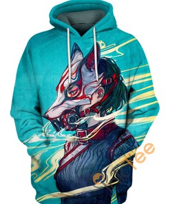Kitsune Gas Mask Anime Girl 3D Hoodie All Over Custom Print Design