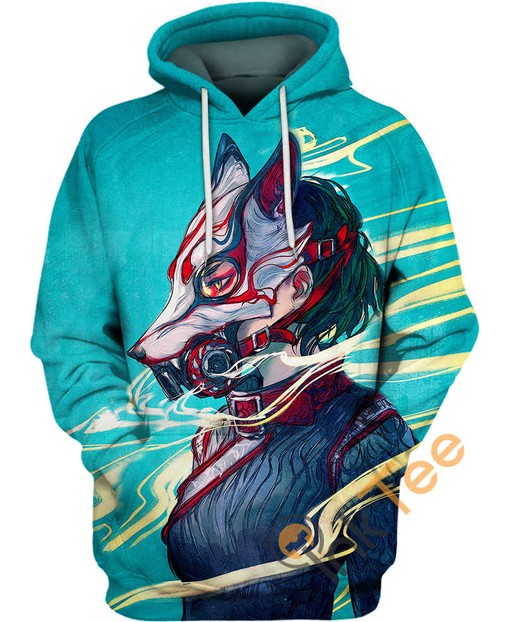 Kitsune Gas Mask Anime Girl 3D Hoodie All Over Custom Print Design