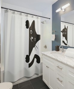 Kitten Shower Curtain with Mid Mod Cat Design - Cute for Cat Lovers
