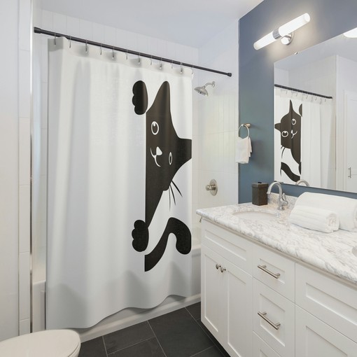 Kitten Shower Curtain with Mid Mod Cat Design - Cute for Cat Lovers