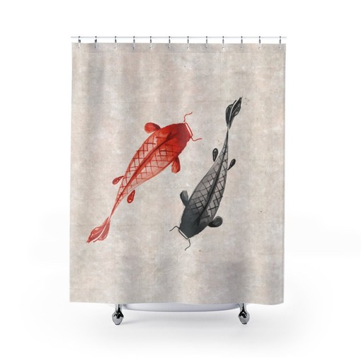 Koi Feng Shui Goldfish Pond Vintage Shower Curtain - Add Serenity to Your Bath