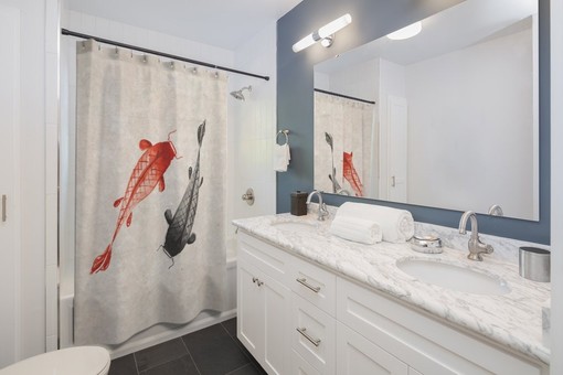 Koi Feng Shui Goldfish Pond Vintage Shower Curtain - Add Serenity to Your Bath - Image 2