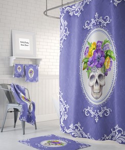 Lady Sugar Skull Purple Shower Curtain with Floral Skull and Bath Accessories - Creative and Colorful Bathroom Decor