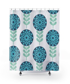 Large Floral Print Shower Curtain | Contemporary 71-inch Curtain | Chic College Dorm Bath Decor