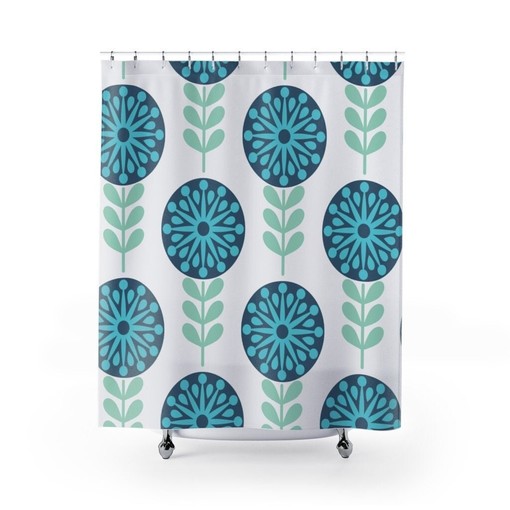 Large Floral Print Shower Curtain | Contemporary 71-inch Curtain | Chic College Dorm Bath Decor