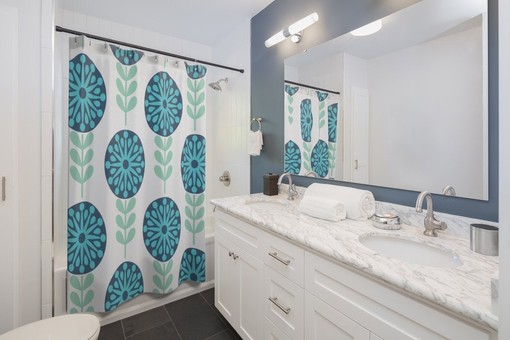 Large Floral Print Shower Curtain | Contemporary 71-inch Curtain | Chic College Dorm Bath Decor - Image 2