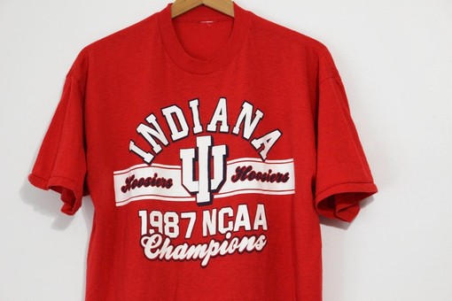 Large Vintage Indiana University NCAA 1987 Champions T-Shirt for NCAA Fans - Relive the Glory Days - Image 2