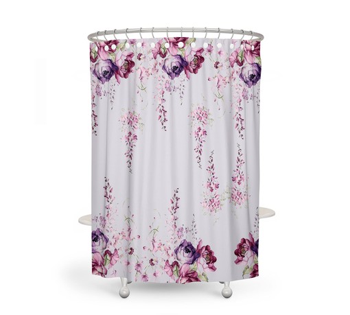 Lavender Floral Print Shower Curtain Set - Beautiful Fabric Bath Set Mat and Towels for Lavender Bathroom Decor - Image 2