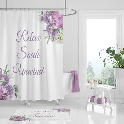 Lavender Floral Shower Curtain Set for a Relaxing Bath Experience - Refreshing and Soothing Bathroom Decor - Image 2
