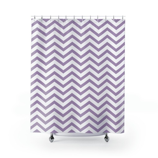 Lavender Striped Bath Shower Curtain with Purple Geometric Print, Modern Bathroom Decor - Image 2