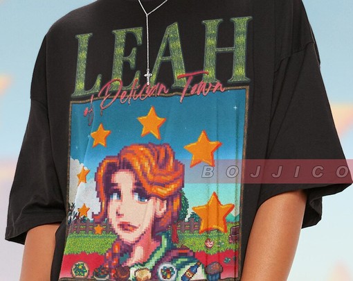 Leah T-shirt - Vintage STARDW VALLY Tee Featuring Food Spirit, Leah Character & Farming Harvst Moon RPG - Image 2
