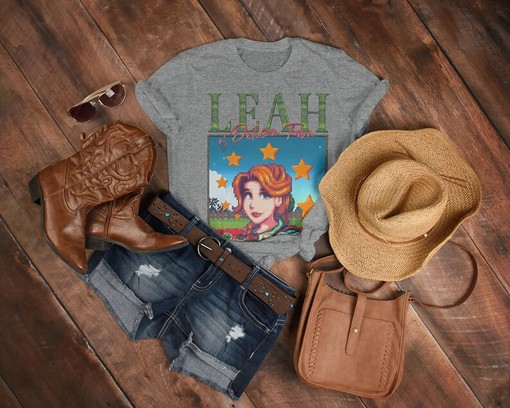 Leah T-shirt - Vintage STARDW VALLY Tee Featuring Food Spirit, Leah Character & Farming Harvst Moon RPG - Image 3